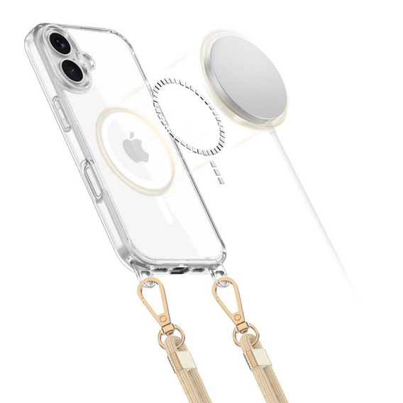 Tok zsinórral iPhone 16-hoz, ERBORD MagSafe, átlátszó + képernyőüveg