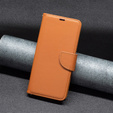 Pattintható tok a Samsung Galaxy A15, Wallet Litchi Leather, barna + 9H üveg