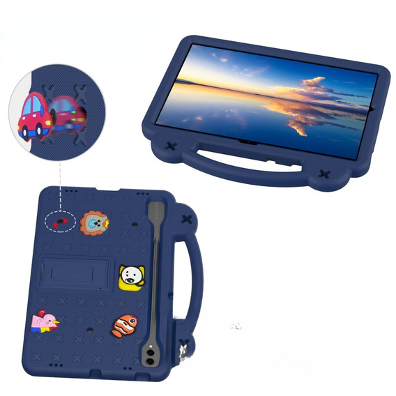 Gyermek tok Samsung Galaxy Tab S10+ Plus, Cute Patterns, állvánnyal, sötétkék