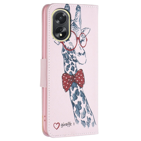 Pattintható tok a Oppo A38 4G / Oppo A18 4G, Wallet, Giraffe rózsaszín