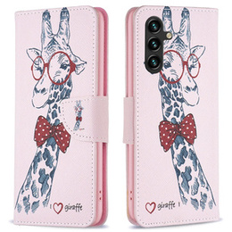 Pattintható tok a Samsung Galaxy A05s, Wallet, giraffe, rózsaszín