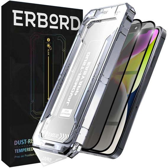 2x edzett adatvédelmi üveg az iPhone 14 Plus / 13 Pro Max-hoz, ERBORD 9H Easy App Anti-Peep