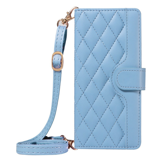 Flap tok iPhone 16E, Rhombus Crossbody Leather, kék