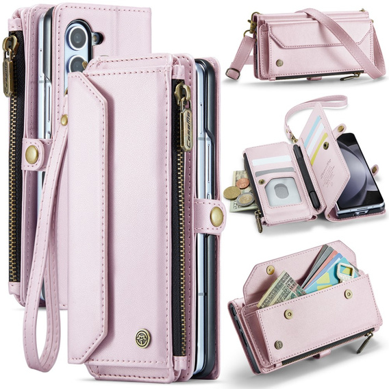 Tok CASEME Samsung Galaxy Z Fold6 5G, RFID Leather Wallet, vállpánttal, rózsaszín