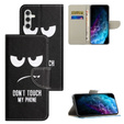 Pattintható tok a Samsung Galaxy M15 5G, Wallet, Don't Touch My Phone fekete
