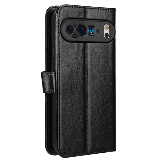 Pattintható tok a Google Pixel 9 Pro XL, Crazy Horse Wallet, fekete