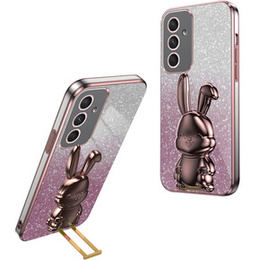 Tok Samsung Galaxy A54 5G, Glitter Rabbit, kihúzható állvánnyal, rózsaszín