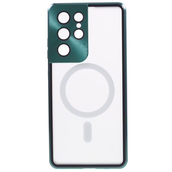 Magnetic Dual Glass MagSafe tok Samsung Galaxy S21 Ultra, zöld