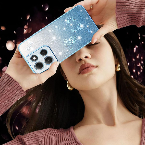 Tok Motorola Moto G86 5G, Glitter Flower, kék