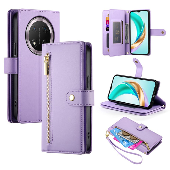 Pattintható tok a Honor Magic 7 Lite, Wallet Zipper Pocket, lila