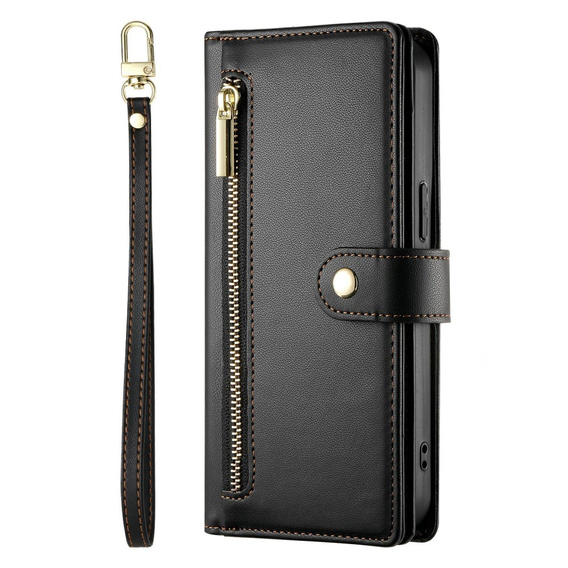 Pattintható tok a Samsung Galaxy A56 5G, Wallet Zipper Pocket, fekete