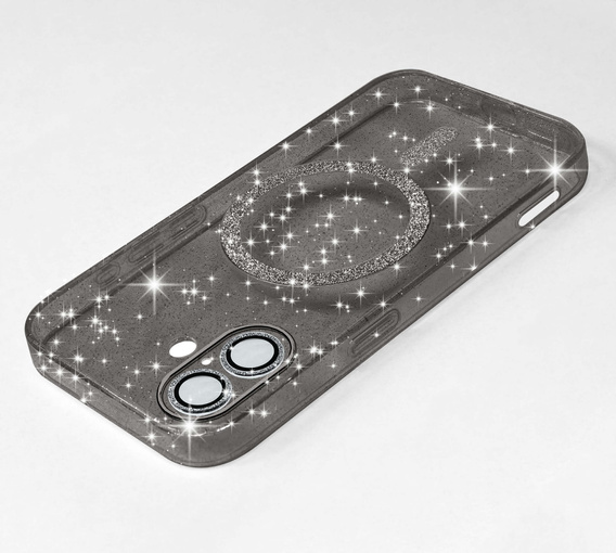 Tok iPhone 16-hoz, ERBORD Glitter MagSafe, fekete + képernyőüveg