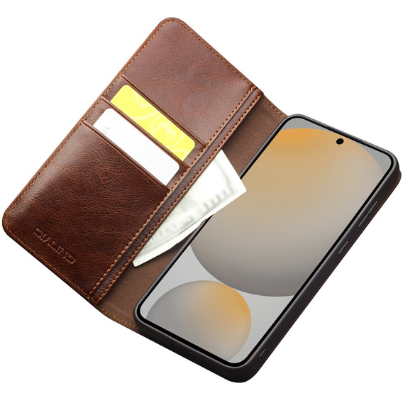 Flip tok Samsung Galaxy S25 FE, QIALINO Leather Wallet, barna