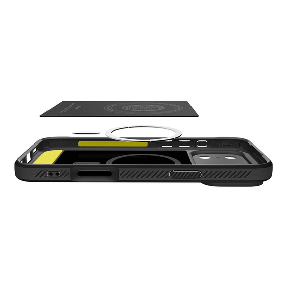 Spigen Rugged Armor MagSafe tok iPhone 17 Pro készülékhez, mattfekete színű