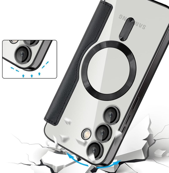 Pattintható tok a Samsung Galaxy S25 FE, RFID Wallet MagSafe CamShield, fekete