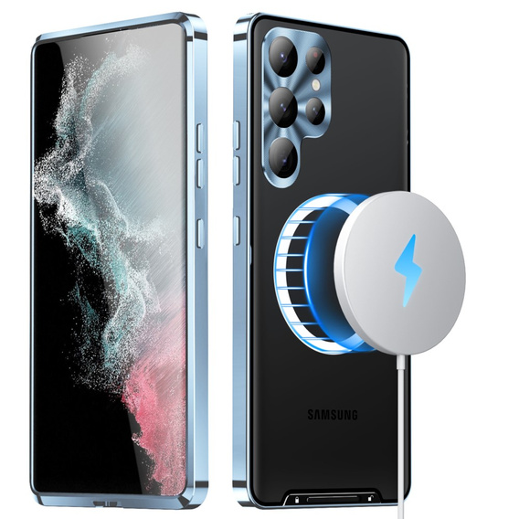 Kameravédő tok Samsung Galaxy S23 Ultra, CamShield MagSafe, átlátszó / kék