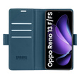 Tok Oppo Reno 13F / Oppo Reno 13FS, ERBORD Glossy Litchi, pénztárca patenttal, kék