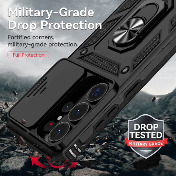 Páncélozott tok állvánnyal és lencsefedéllel a Samsung Galaxy S26 Ultra készülékhez