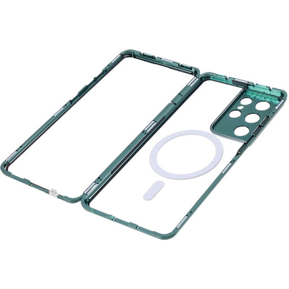 Magnetic Dual Glass MagSafe tok Samsung Galaxy S21 Ultra, zöld