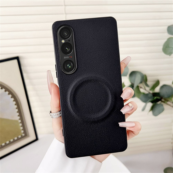 Telefontok a Sony Xperia 1 VI, Leather Hybrid MagSafe, fekete
