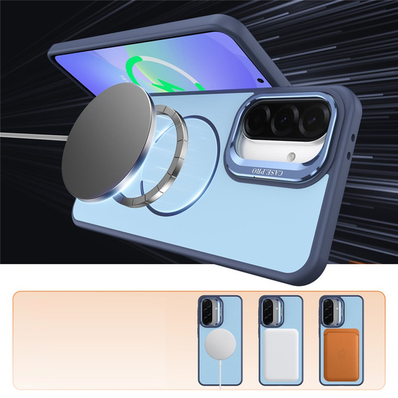 Bőrérintéses tok MagSafe állvánnyal Samsung Galaxy A57 5G készülékhez, kék