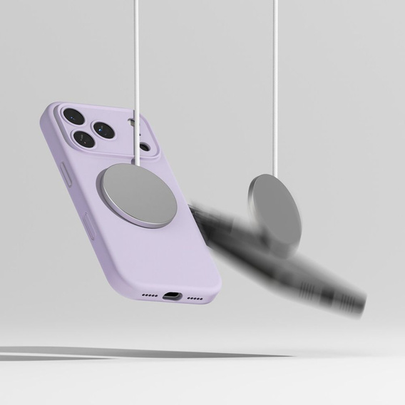 Ringke tok iPhone 17 Pro Max készülékhez, szilikon mágneses MagSafe, világos lila