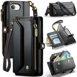 Tok CASEME iPhone16e, RFID Leather Wallet, vállpánttal, fekete