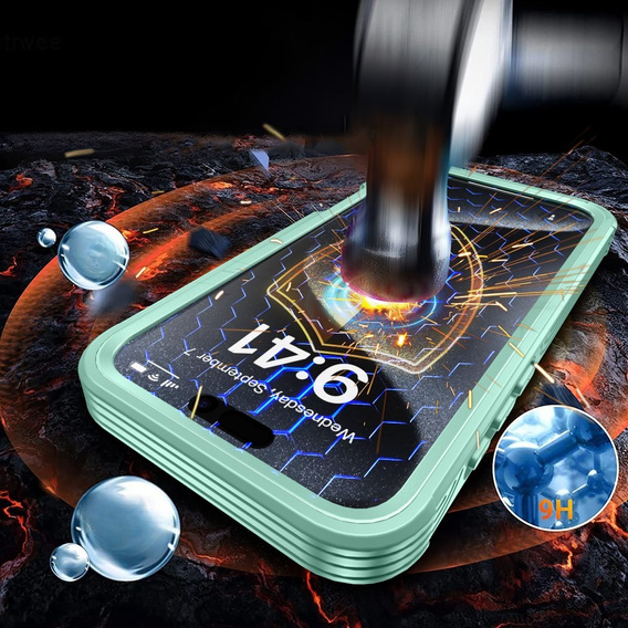 Tok iPhone 16 Plus-hoz, Shockproof, üveggel, MagSafe-hoz, zöld