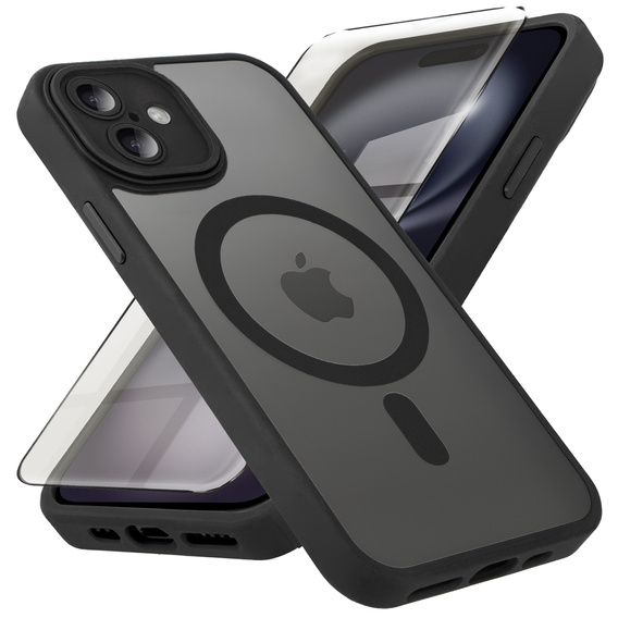 Tok iPhone 16-hoz, MagSafe, ERBORD Matt Case, fekete + képernyőüveg