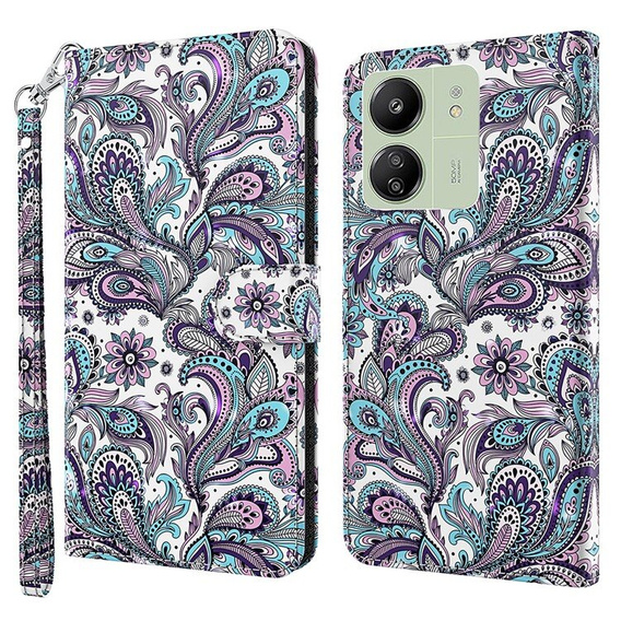 Pattintható tok a Xiaomi Redmi 13C / Poco C65, Wallet, Flowers