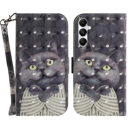 Pattintható tok a Samsung Galaxy A05s, Wallet, Cat, szürke