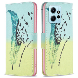 Pattintható tok a Xiaomi Redmi Note 12 4G, Wallet, feather, kék