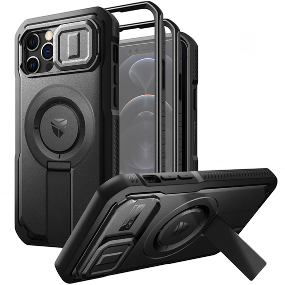 Páncélozott tok iPhone 12 / iPhone 12 Pro készülékhez, Dexnor CamProtect MagSafe, fekete (Két keret)