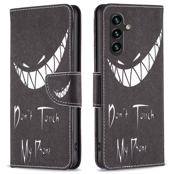 Pattintható tok a Samsung Galaxy A05s, Wallet, Don't Touch My Phone, fekete