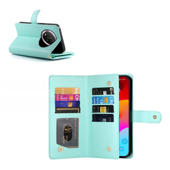Pattintható tok a Honor Magic 7 Lite, Wallet Zipper Pocket, menta