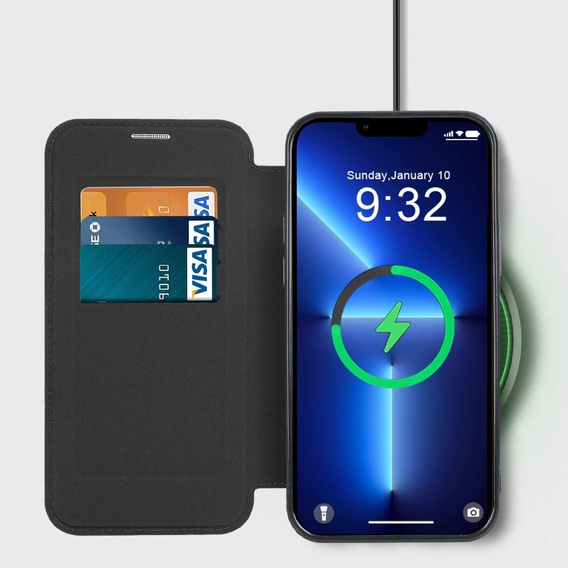 Pattintható tok a iPhone 13 Pro, RFID Wallet MagSafe CamShield, fekete