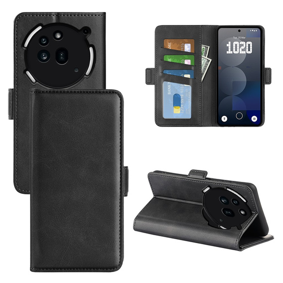 Pattintható tok a Nothing Phone 3a Pro, Leather Wallet, fekete