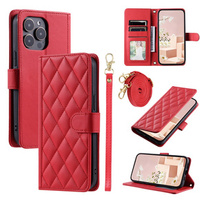 Flap tok iPhone 16 Pro Max, Rhombus Crossbody Leather, piros