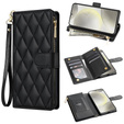 Flap tok Samsung Galaxy A56 5G, Rhombus Crossbody Leather, fekete