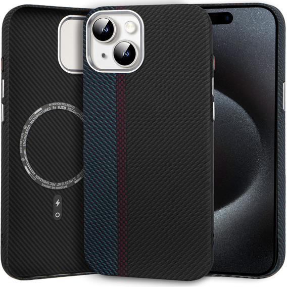 Tok iPhone 15, Carbon Fiber MagSafe, fekete / kék