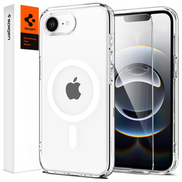 MagSafe Spigen tok iPhone 16E, Ultra Hybrid, átlátszó / fehér + 9H edzett üveg