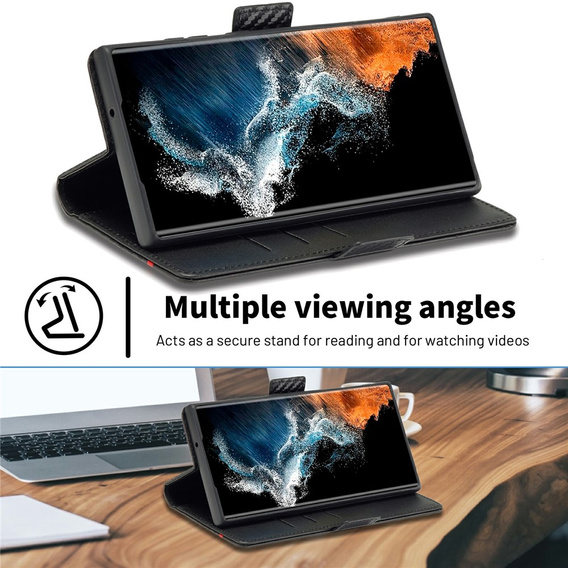 LC.IMEEKE Karbon flip tok Samsung Galaxy S26 Ultra készülékhez, fekete