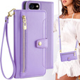 Pattintható tok a iPhone 16E, Wallet Zipper Pocket, lila