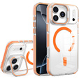 Tok iPhone 17 Pro Max készülékhez, MagSafe, állvánnyal, átlátszó, narancssárga betétekkel