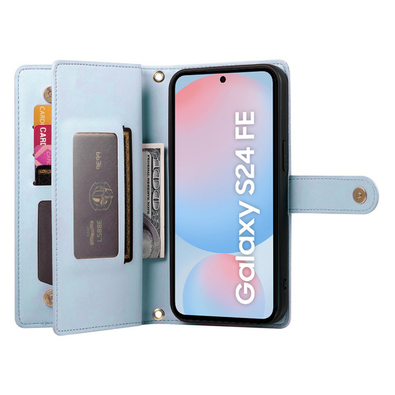 Pattintható tok a Samsung Galaxy S24 FE, Wallet Zipper Pocket, kék