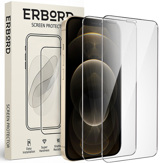2x edzett üveg a iPhone 12/12 Pro, ERBORD 9H Hard Glass a képernyőn