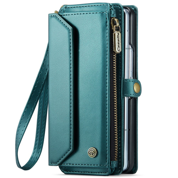 Tok CASEME Samsung Galaxy Z Fold6 5G, RFID Leather Wallet, vállpánttal, zöld