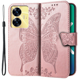 Pattintható tok a Realme C55, Butterfly, rózsaszín rose gold
