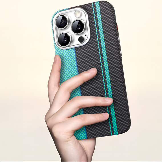Tok iPhone 15 Pro, Carbon Fiber MagSafe, fekete / kék