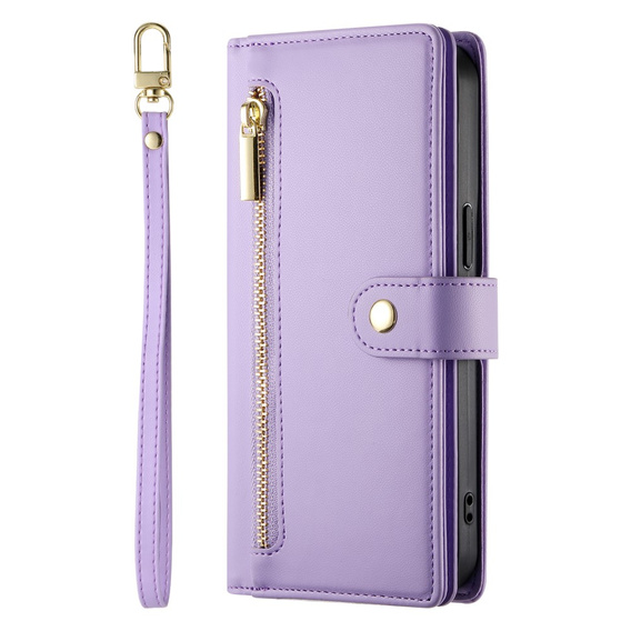 Pattintható tok a Samsung Galaxy S24 FE, Wallet Zipper Pocket, lila